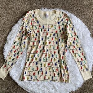 Hanna Andersson Pajama Top Adult Organic Christmas Light Bulbs Womens Size Small